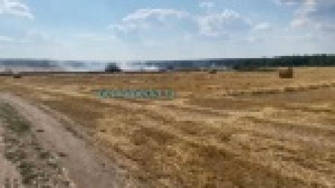 Рядом с деревней Коновалово горит сено на полях и трактор